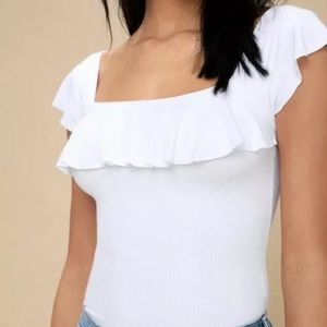 Free people ruffle Ribbed Flounce top white XS